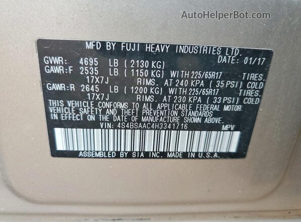 4S4BSAAC4H3341716 2017 SUBARU OUTBACK Gold Vista interior de 360 grados