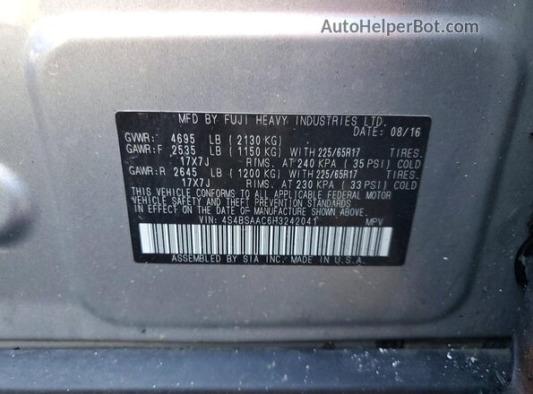 4S4BSAAC6H3242041 2017 SUBARU OUTBACK Silver Շարժիչի բաժամունքի տեսք