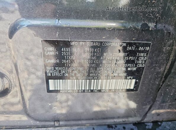 4S4BSABC8K3350599 2019 SUBARU OUTBACK Gray Widok komory silnika