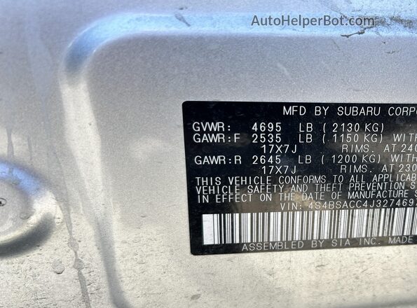 4S4BSACC4J3274697 2018 SUBARU OUTBACK Gray Vista del compartimento del motor
