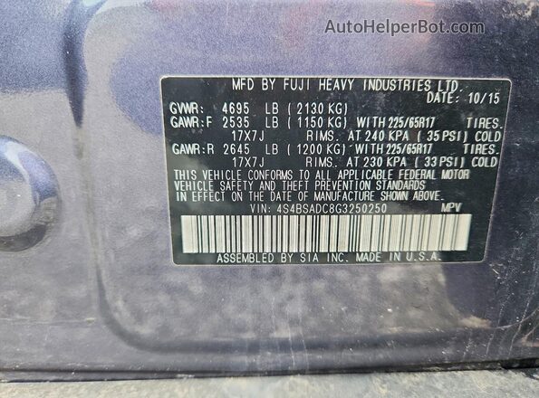 4S4BSADC8G3250250 2016 SUBARU OUTBACK Серый Вид подкапотного пространства