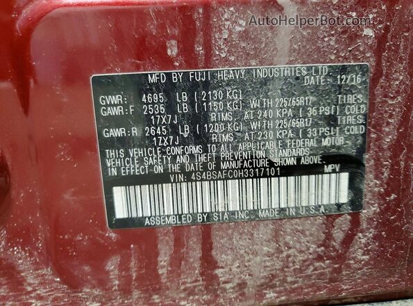 4S4BSAFC0H3317101 2017 SUBARU OUTBACK Красный Вид подкапотного пространства