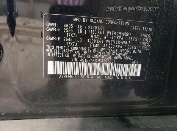 4S4BSAFC1K3265601 2019 SUBARU OUTBACK Черный Вид подкапотного пространства