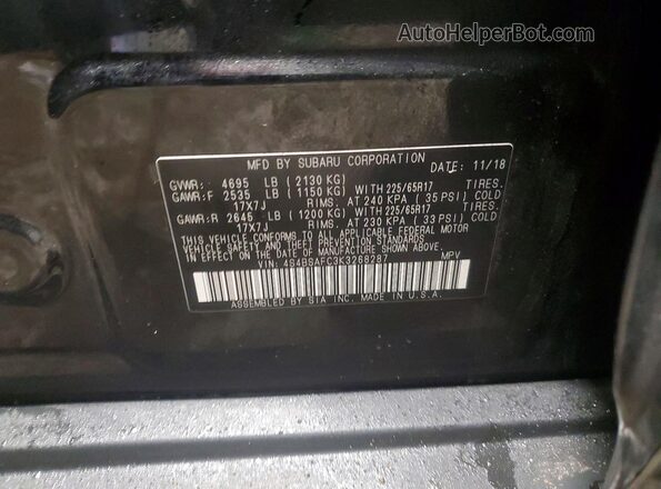 4S4BSAFC3K3268287 2019 SUBARU OUTBACK Black VIN sticker view