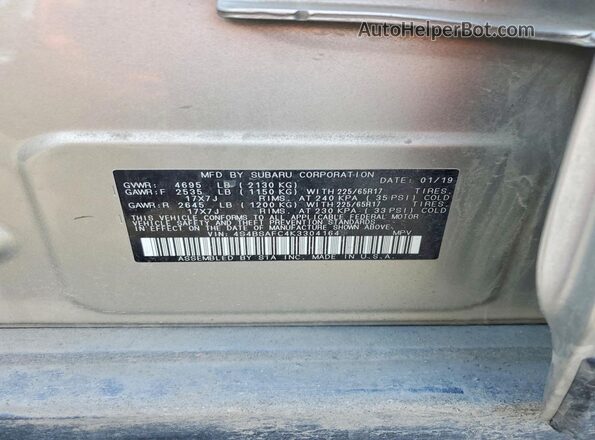 4S4BSAFC4K3304164 2019 SUBARU OUTBACK Silver Widok komory silnika