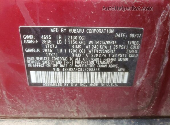4S4BSAFC9J3208836 2018 SUBARU OUTBACK Red Widok komory silnika