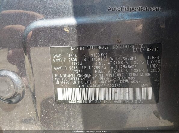 4S4BSAHC3H3234713 2017 SUBARU OUTBACK Pewter Вид подкапотного пространства