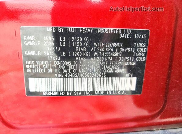 4S4BSAHC5G3240656 2016 SUBARU OUTBACK Maroon Widok komory silnika