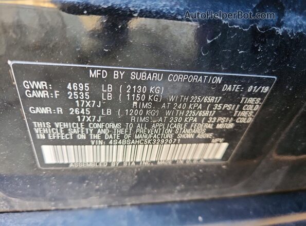 4S4BSAHC5K3292071 2019 SUBARU OUTBACK Черный Вид подкапотного пространства
