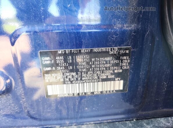 4S4BSAHC8H3309213 2017 SUBARU OUTBACK Синий Вид подкапотного пространства
