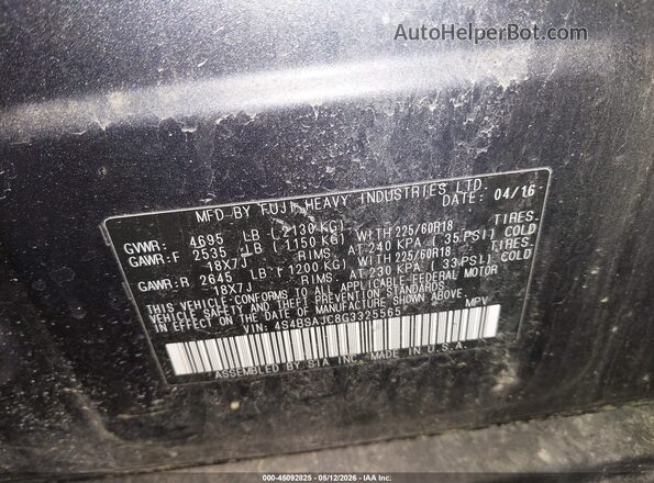 4S4BSAJC8G3325565 2016 SUBARU OUTBACK Серый Вид подкапотного пространства