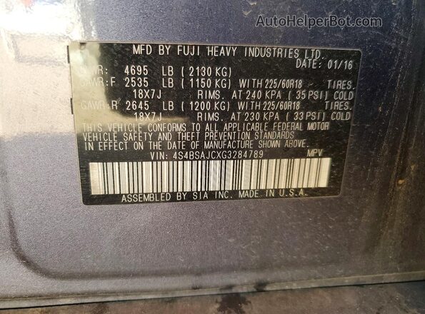 4S4BSAJCXG3284789 2016 SUBARU OUTBACK Gray Widok komory silnika