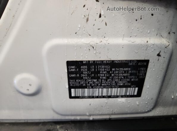 4S4BSAKC4H3216732 2017 SUBARU OUTBACK Белый Вид наклейки с VIN-кодом