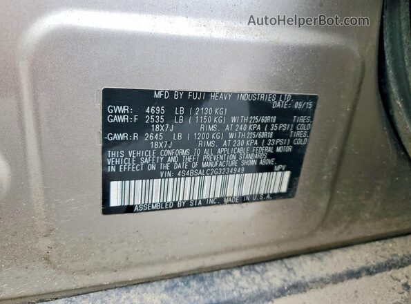 4S4BSALC2G3234949 2016 SUBARU OUTBACK Кремовый Вид подкапотного пространства