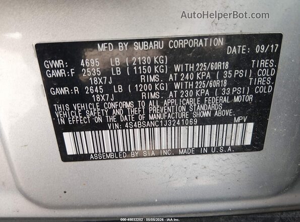 4S4BSANC1J3241069 2018 SUBARU OUTBACK Light Blue Вид подкапотного пространства