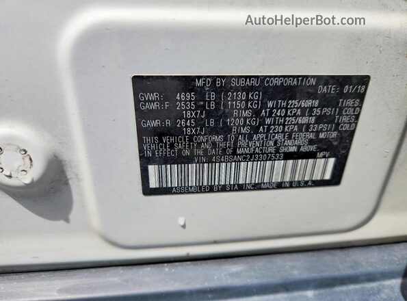 4S4BSANC2J3307533 2018 SUBARU OUTBACK Белый Панорамный вид салона 360°