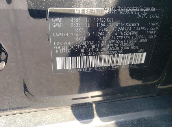 4S4BSANC3H3309785 2017 SUBARU OUTBACK Черный Вид наклейки с VIN-кодом