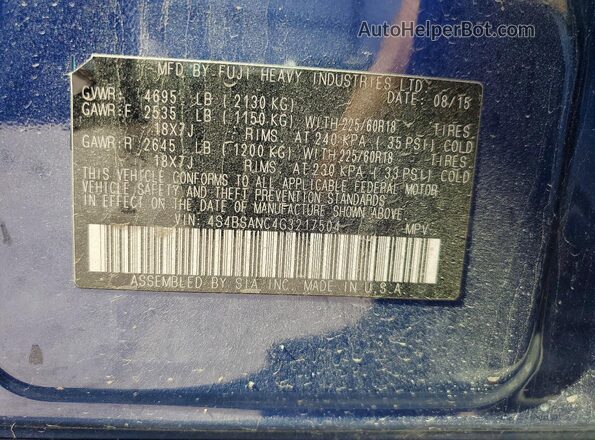 4S4BSANC4G3217504 2016 SUBARU OUTBACK Синий Вид подкапотного пространства