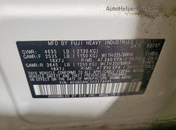 4S4BSANC5H3374041 2017 SUBARU OUTBACK White Widok komory silnika