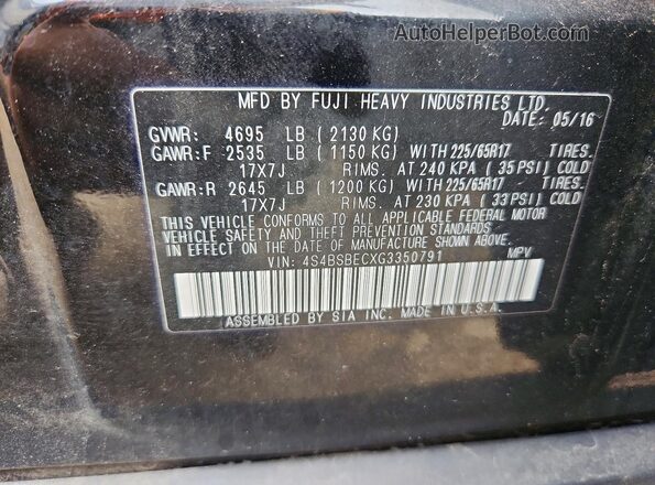 4S4BSBECXG3350791 2016 SUBARU OUTBACK Черный Вид подкапотного пространства