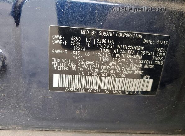4S4BSENC1J3266240 2018 SUBARU OUTBACK Blue Widok komory silnika