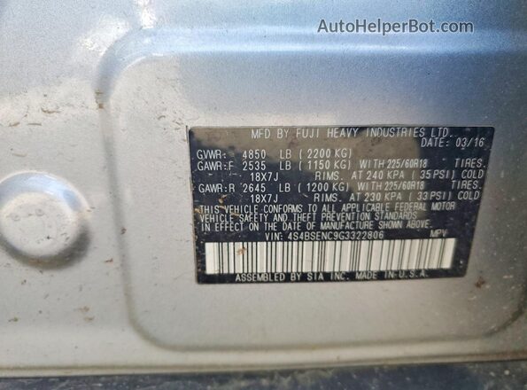 4S4BSENC9G3322806 2016 SUBARU OUTBACK Silver Widok komory silnika