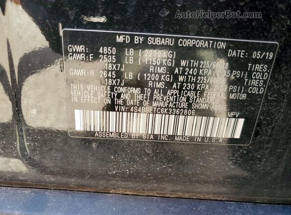 4S4BSETC6K3362806 2019 SUBARU OUTBACK Черный Вид подкапотного пространства