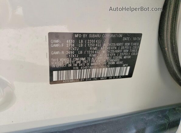 4S4BTADC0S3169376 2025 SUBARU OUTBACK Белый Вид подкапотного пространства