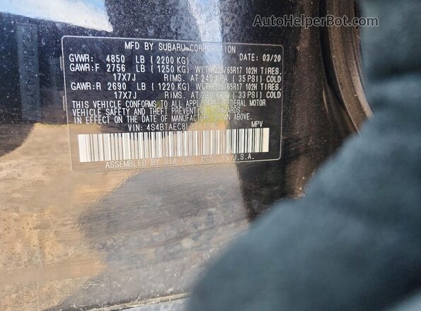 4S4BTAEC8L3201040 2020 SUBARU OUTBACK Черный Вид наклейки с VIN-кодом