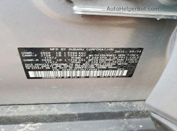 4S4BTAFC3S3145991 2025 SUBARU OUTBACK Gray Widok naklejki z numerem VIN