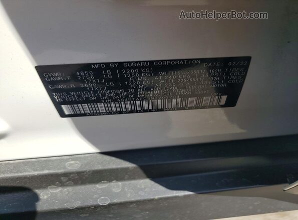 4S4BTAFC5N3203734 2022 SUBARU OUTBACK Белый Вид наклейки с VIN-кодом