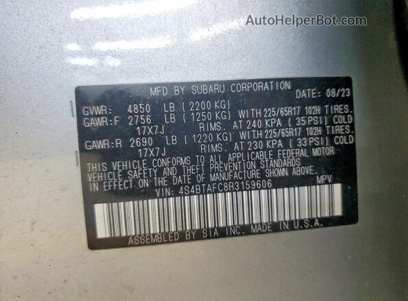 4S4BTAFC8R3159606 2024 SUBARU OUTBACK Серебряный Вид подкапотного пространства