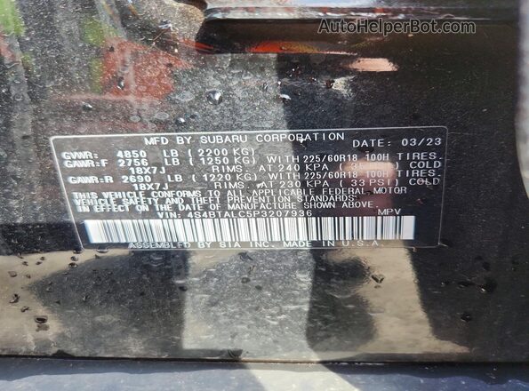 4S4BTALC5P3207936 2023 SUBARU OUTBACK Black Панорамний вид салону 360°