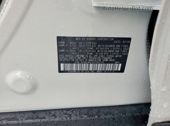 4S4BTANC0S3293176 2025 SUBARU OUTBACK Белый Вид подкапотного пространства
