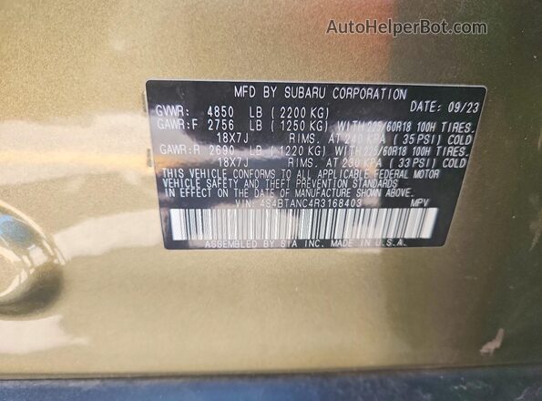 4S4BTANC4R3168403 2024 SUBARU OUTBACK Green Вид підкапотного простору
