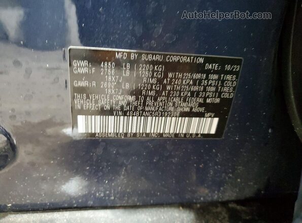 4S4BTANC5R3192306 2024 SUBARU OUTBACK Blue Widok naklejki z numerem VIN