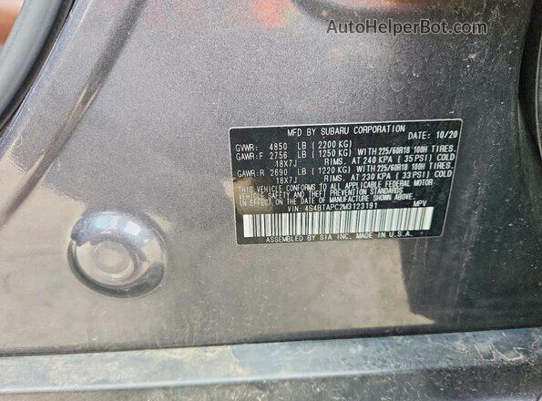 4S4BTAPC2M3123191 2021 SUBARU OUTBACK Gray Widok komory silnika