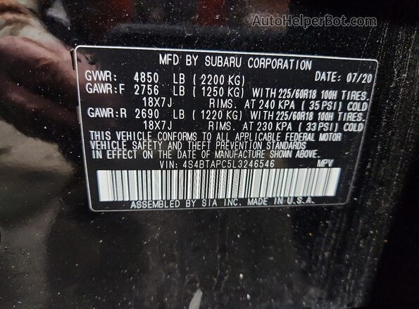 4S4BTAPC5L3246546 2020 SUBARU OUTBACK Black Widok komory silnika