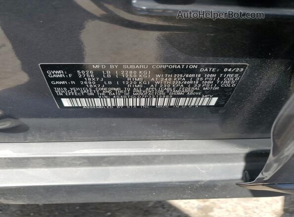 4S4BTGLD7P3213989 2023 SUBARU OUTBACK Gray Widok naklejki z numerem VIN