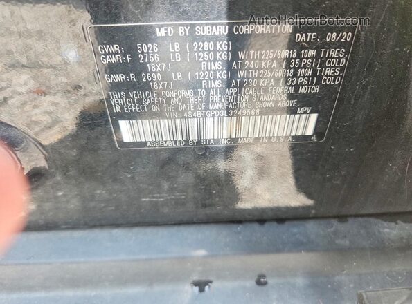 4S4BTGPD3L3249568 2020 SUBARU OUTBACK Black Widok wnętrza 360 stopni