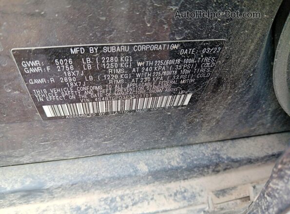 4S4BTGPD3P3203101 2023 SUBARU OUTBACK Gray Вид підкапотного простору