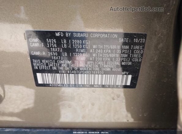 4S4BTGPDXR3189930 2024 SUBARU OUTBACK Зеленый Вид подкапотного пространства