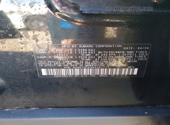 4S4BTGPDXR3281717 2024 SUBARU OUTBACK Черный Вид наклейки с VIN-кодом