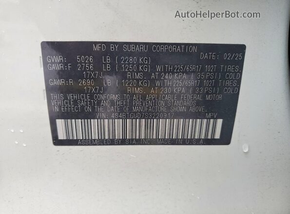 4S4BTGUD7S3220917 2025 SUBARU OUTBACK Белый Панорамный вид салона 360°