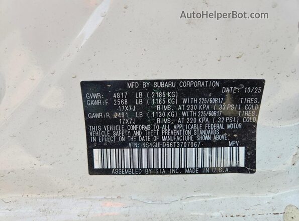 4S4GUHD66T3707067 2026 SUBARU CROSSTREK Белый Вид подкапотного пространства