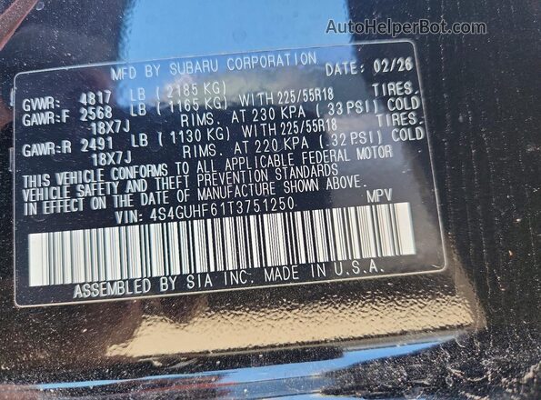 4S4GUHF61T3751250 2026 SUBARU CROSSTREK Черный Вид подкапотного пространства