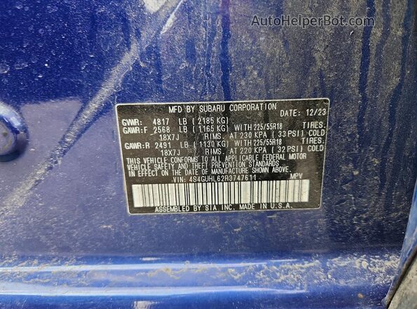 4S4GUHL62R3747611 2024 SUBARU CROSSTREK Blue Widok wnętrza 360 stopni