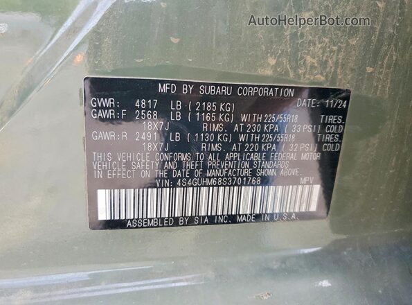 4S4GUHM68S3701768 2025 SUBARU CROSSTREK Green ძრავის განყოფილების ხედი