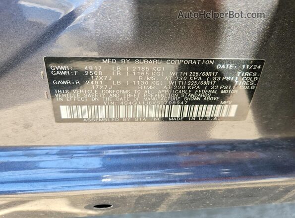 4S4GUHU6XS3708947 2025 SUBARU CROSSTREK Gray Widok wnętrza 360 stopni