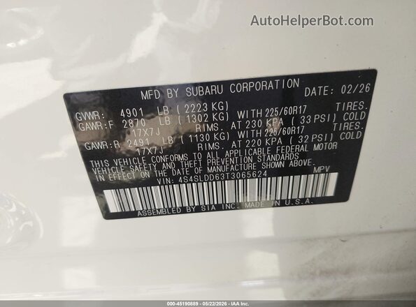 4S4SLDD63T3065624 2026 SUBARU FORESTER Белый Вид подкапотного пространства